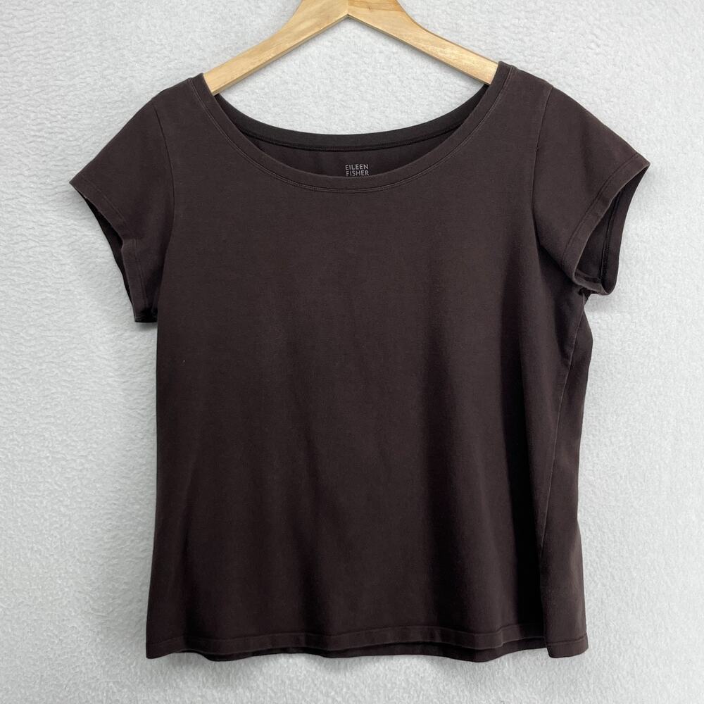 Eileen Fisher Brown Short Sleeve Scoop Neck Tee